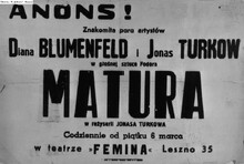 Plakat inscenizacji teatralnej w gettcie warszawskim. Przedstawienia odbywały się w każdą niedzielę od piątku 6 marca 1942 roku w teatrze Femina na ulicy Leszno 35. The Ghetto Fighters' House Museum. Israel/ The photo Archive Plakat inscenizacji teatralnej w gettcie warszawskim. Przedstawienia odbywały się w każdą niedzielę od piątku 6 marca 1942 roku w teatrze Femina na ulicy Leszno 35. The Ghetto Fighters' House Museum. Israel/ The photo Archive